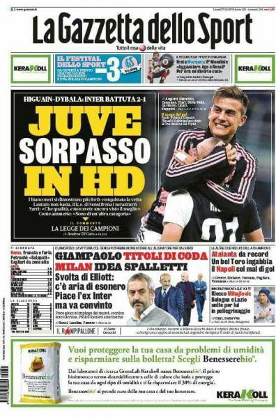 La Gazzetta dello Sport, Juve sorpasso in HD - Calciomercato