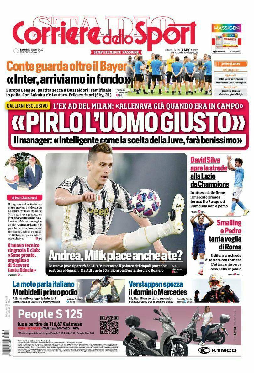 Corriere Dello Sport Prima Pagina Lunedi 10 Agosto 2020