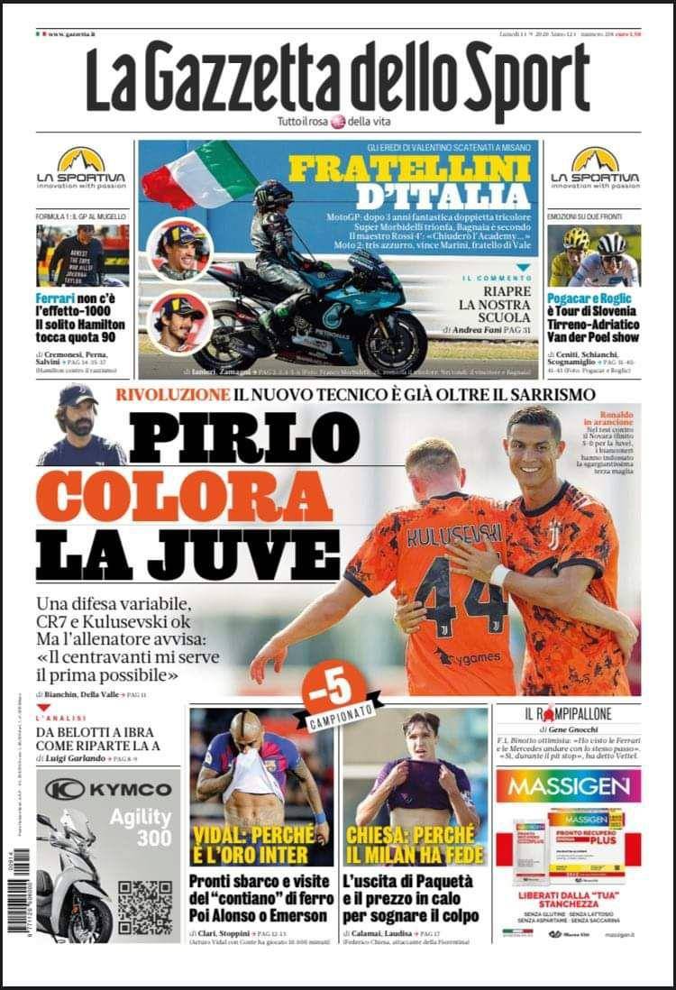 La Gazzetta dello Sport, prima pagina 14 settembre 2020