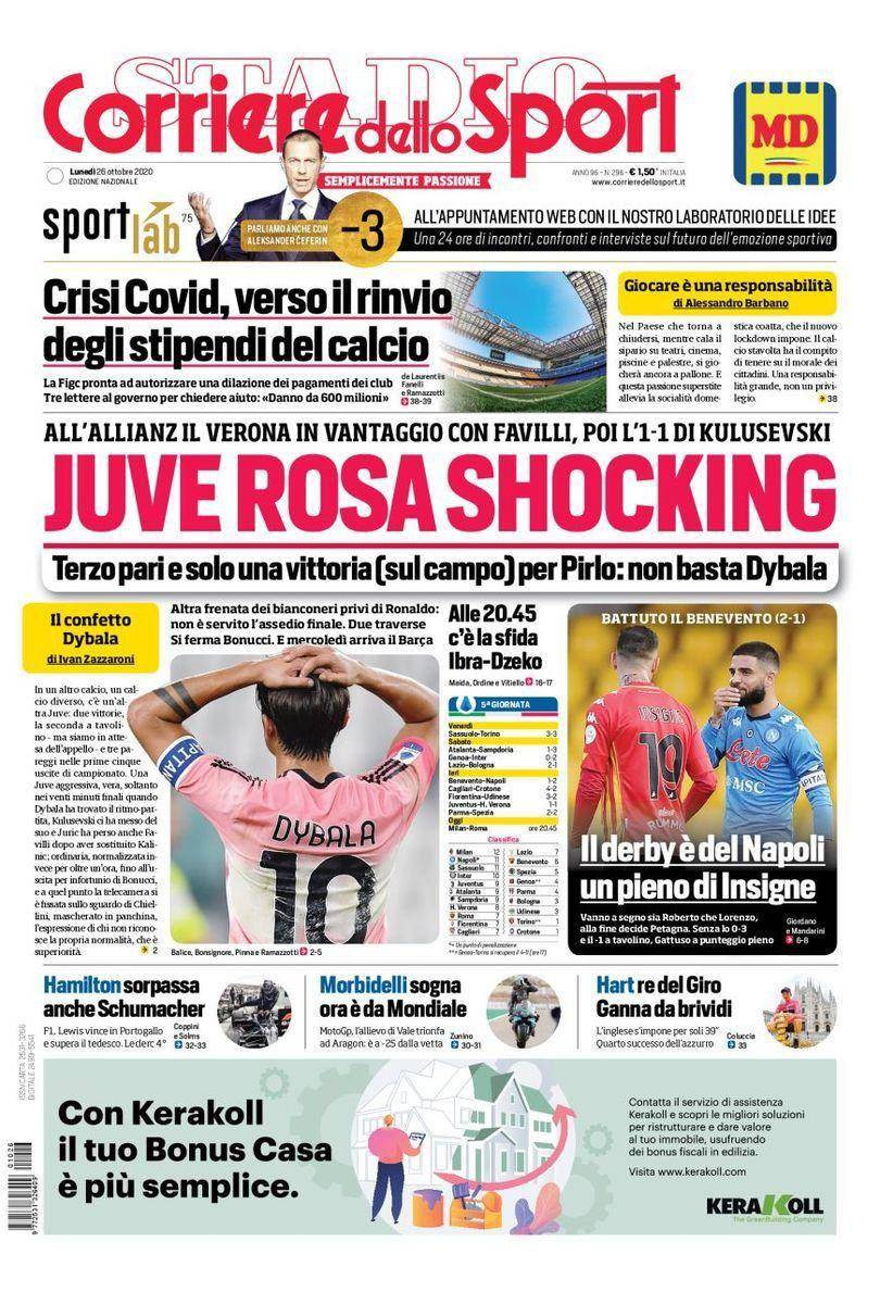 Corriere dello Sport, prima pagina 26 ottobre 2020 Corriere dello Sport, prima pagina 26 ottobre 2020