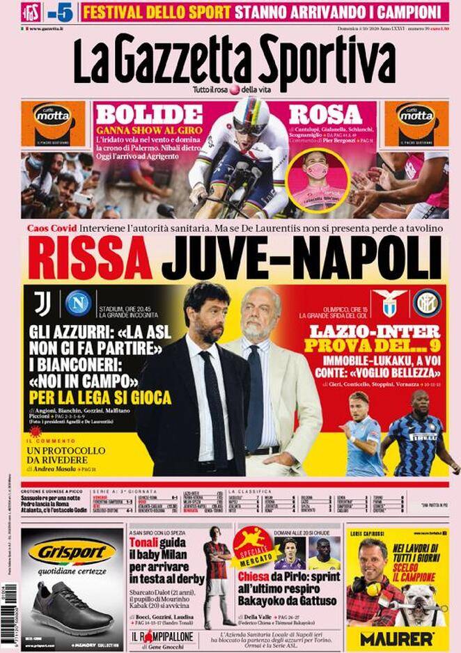 La Gazzetta Sportiva, prima pagina 4 ottobre 2020