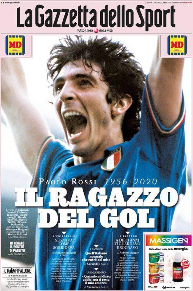 La Gazzetta dello Sport, prima pagina 11 dicembre 2020