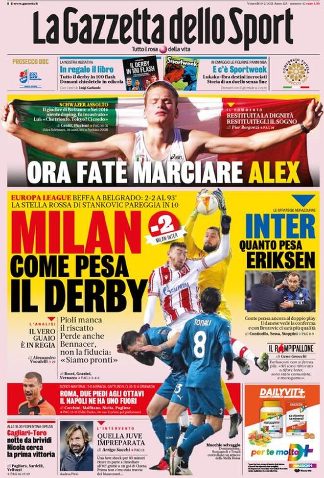 La Gazzetta Dello Sport La Prima Pagina Del 19 Febbraio