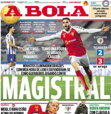 A Bola, la prima pagina di oggi 4 marzo 2021