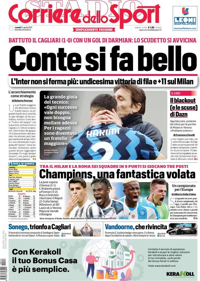 Corriere Dello Sport La Prima Pagina Di Oggi 12 Aprile