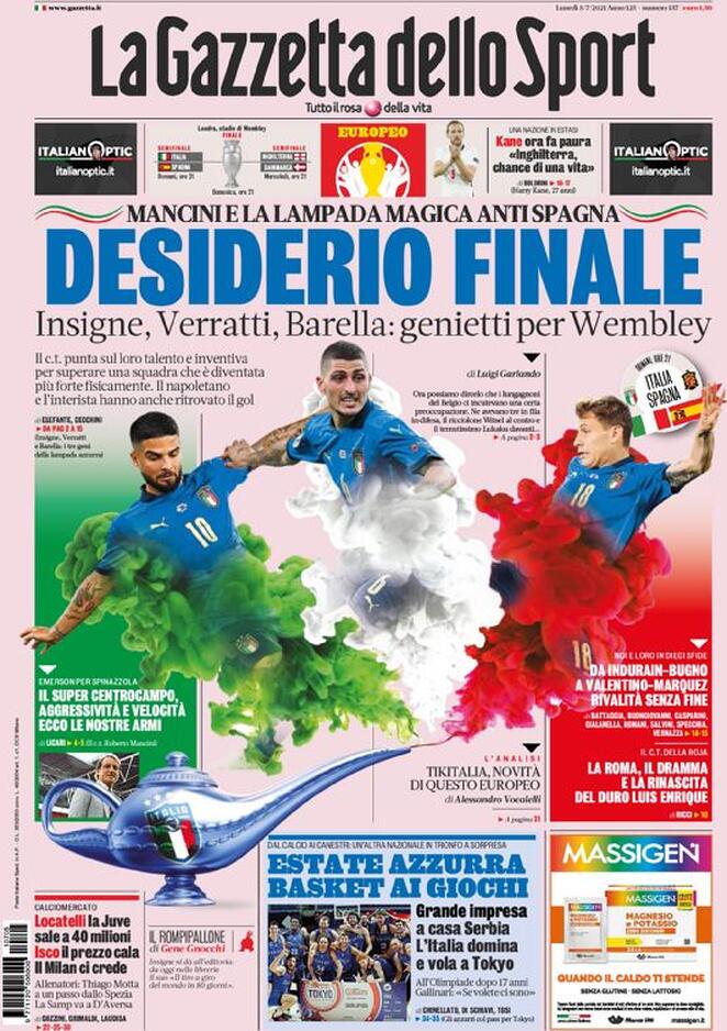 La Gazzetta dello Sport, la prima pagina di oggi 5 luglio