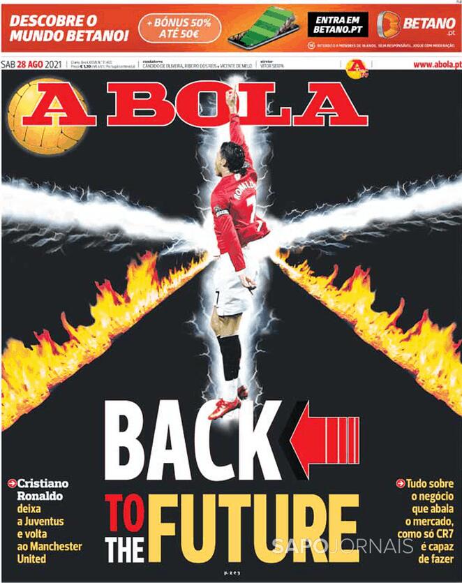 A Bola, la prima pagina del 28 agosto 2021