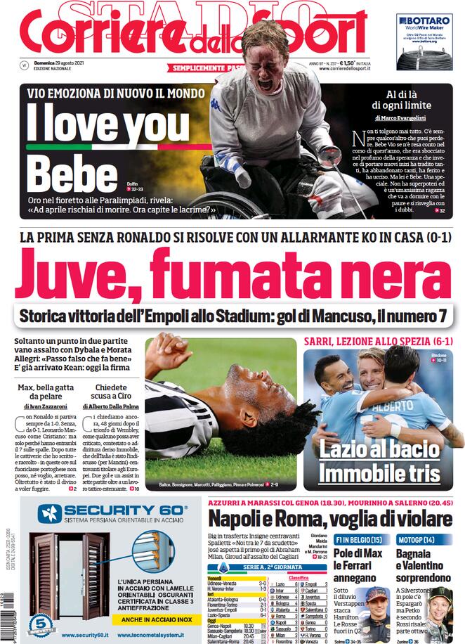 Corriere dello Sport, la prima pagina del 29 agosto