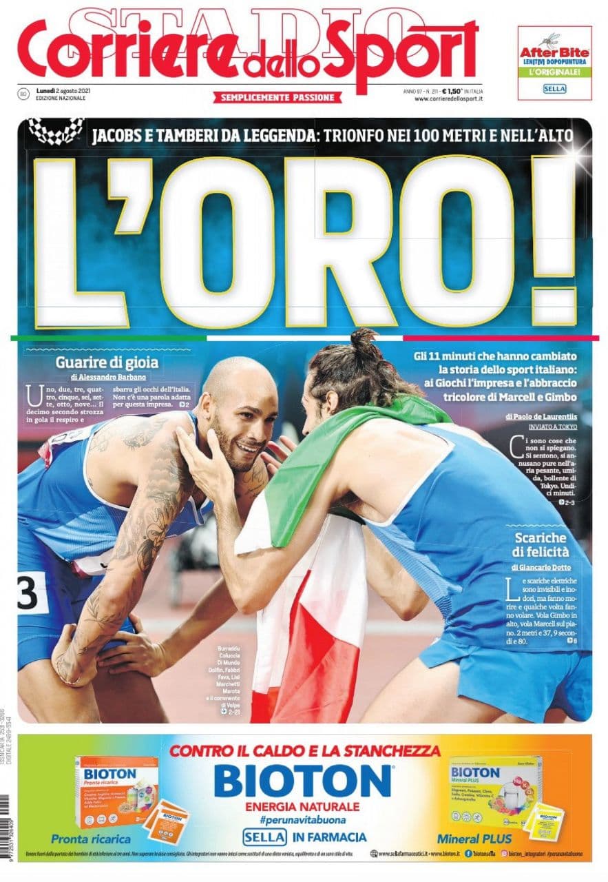 Corriere dello Sport, prima pagina lunedì 2 agosto 2021 Corriere dello Sport, prima pagina lunedì 2 agosto 2021