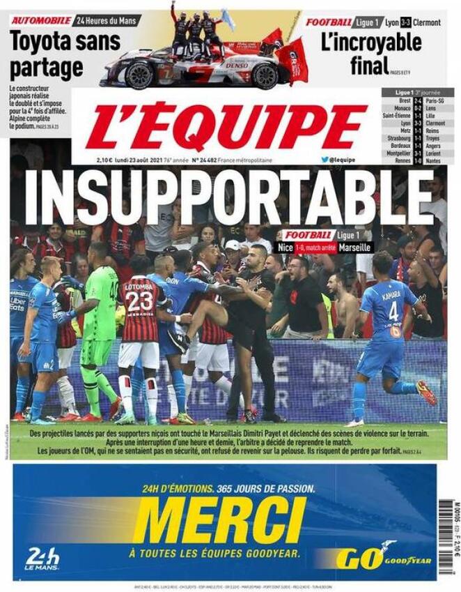 L'Equipe, la prima pagina del 23 agosto 2021