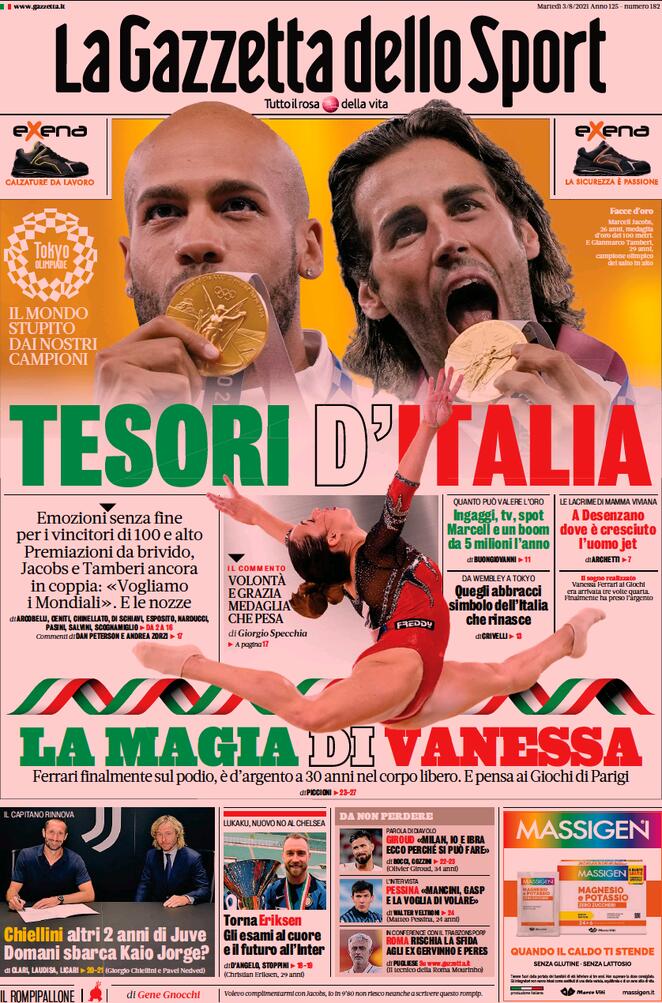 La Gazzetta dello Sport, la prima pagina di oggi 3 agosto