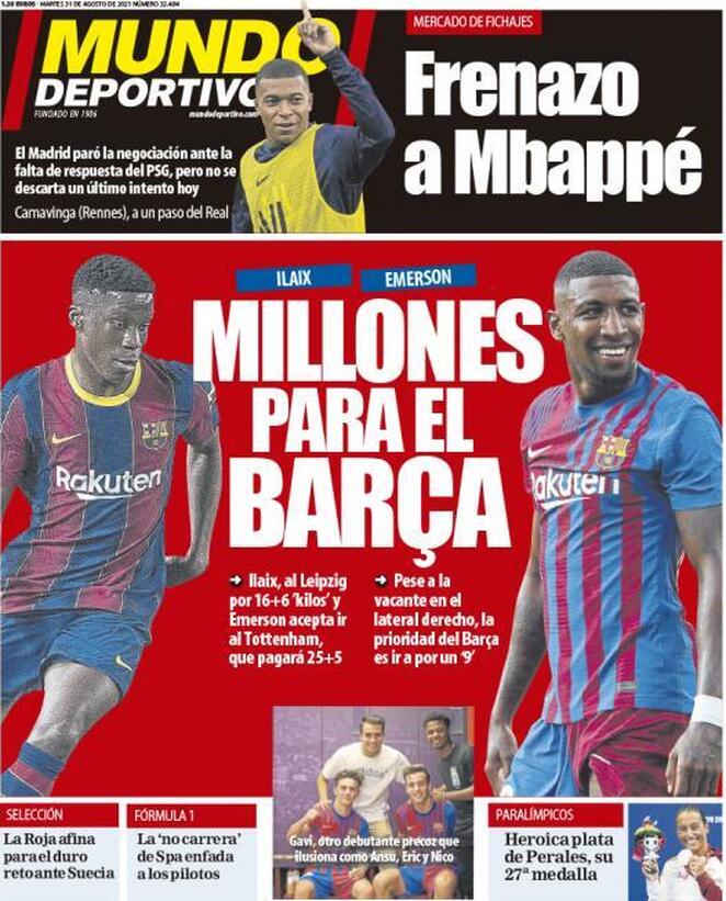 Mundo Deportivo, la prima pagina del 31 agosto