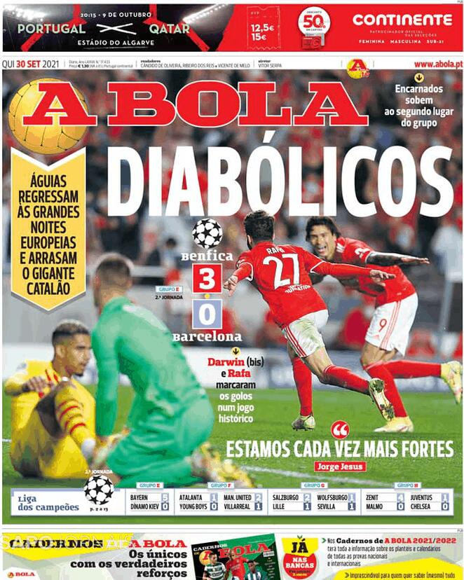 A Bola, la prima pagina del 30 settembre 2021