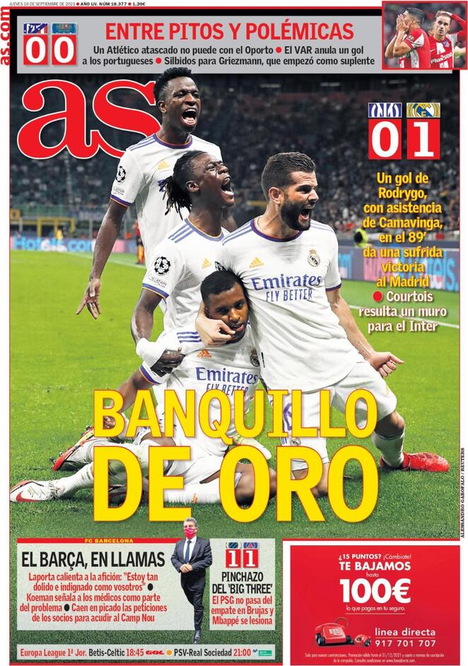 AS, prima pagina del 16 settembre 2021