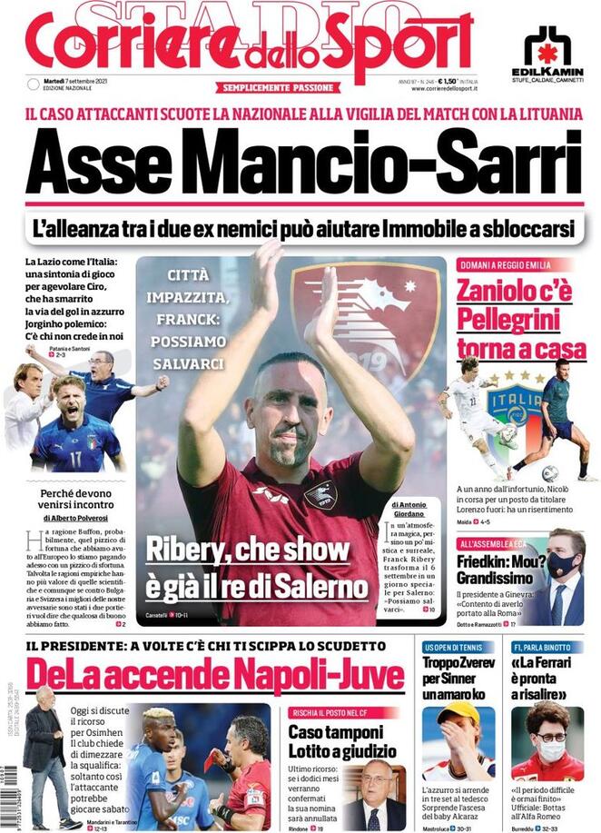 Corriere dello Sport, la prima pagina di oggi 7 settembre