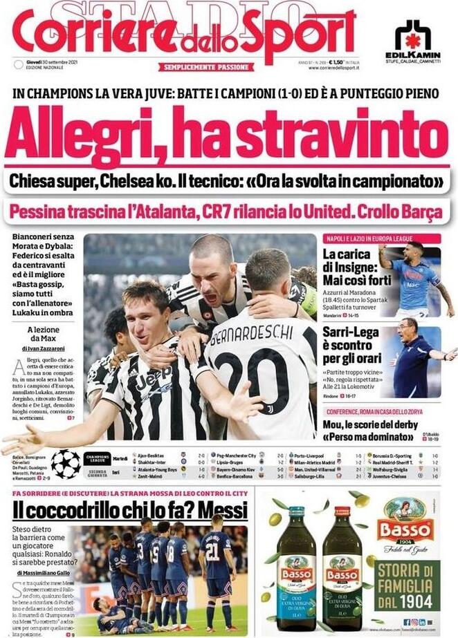 Corriere dello Sport, la prima pagina del 30 settembre 2021