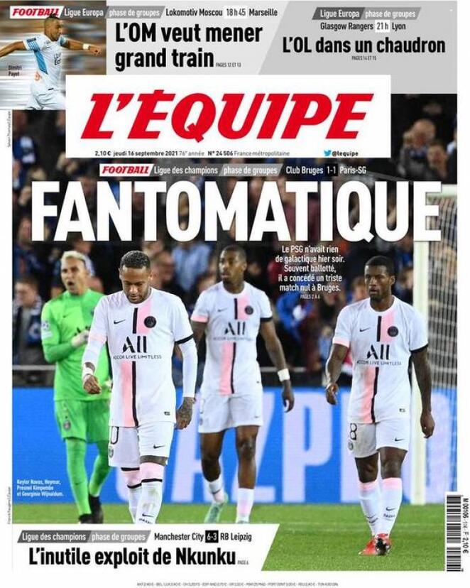 L'Equipe, prima pagina del 16 settembre 2021