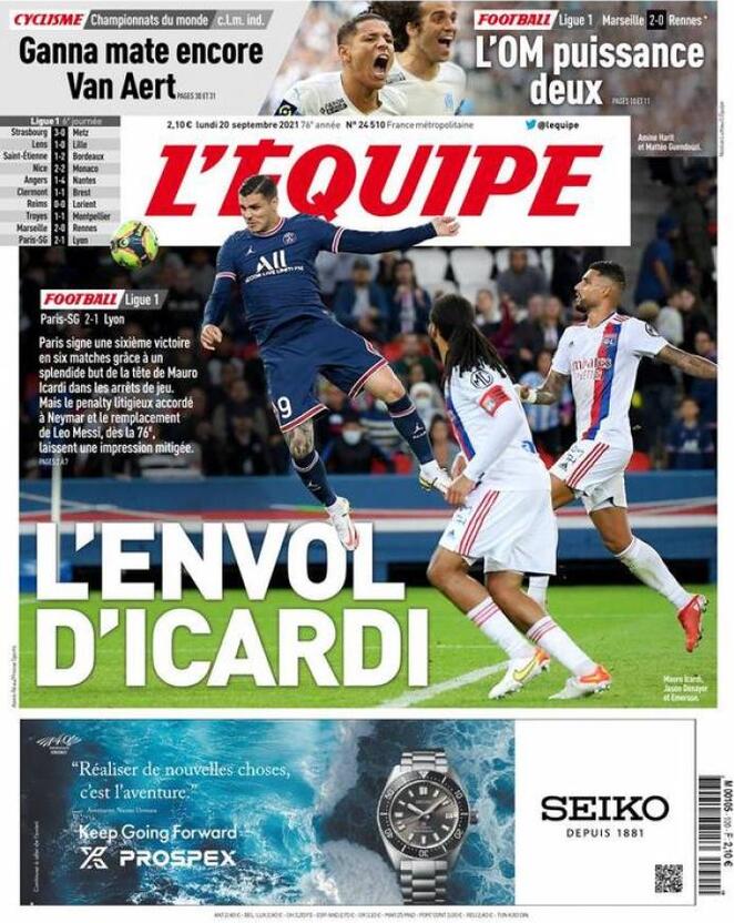 L'Equipe, la prima pagina di oggi 20 settembre 2021