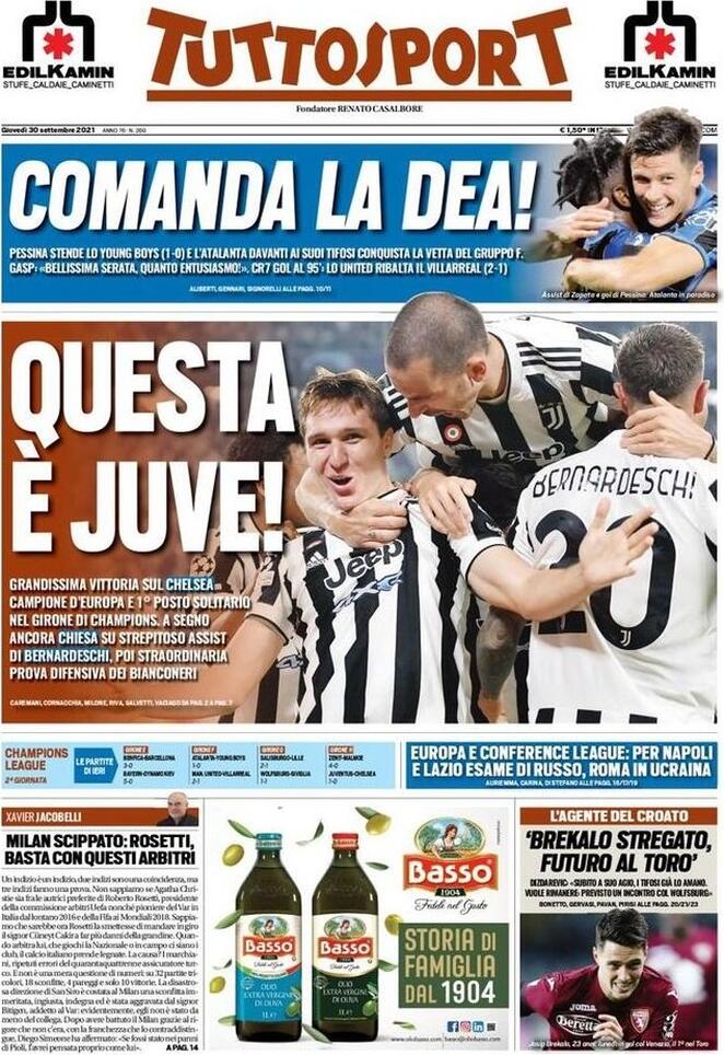 Tuttosport, la prima pagina del 30 settembre 2021