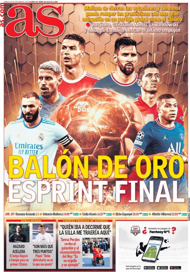 AS, la prima pagina di oggi 23 ottobre 2021