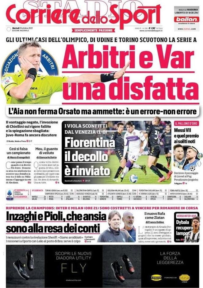 Corriere dello Sport, prima pagina del 19 ottobre 2021