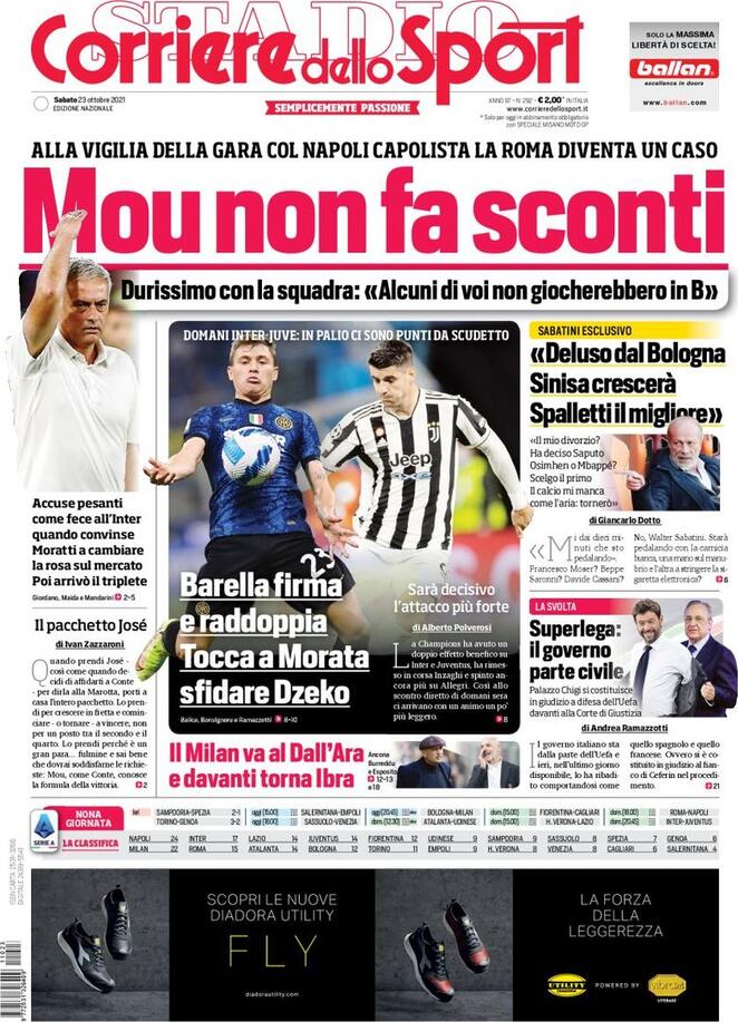 Corriere dello Sport, la prima pagina di oggi 23 ottobre