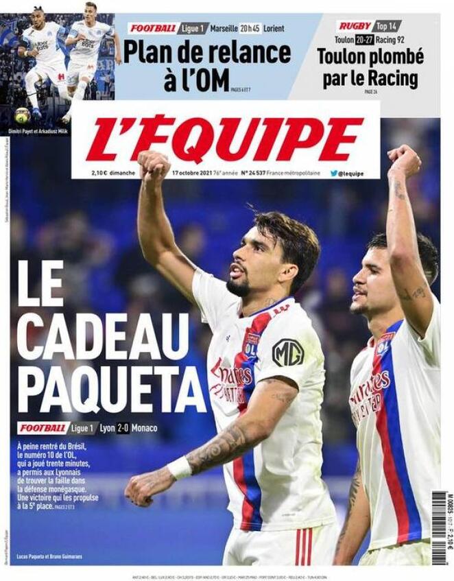 L'Equipe, la prima pagina di oggi 17 ottobre 2021