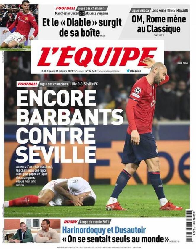 L'Equipe, prima pagina del 21 ottobre 2021