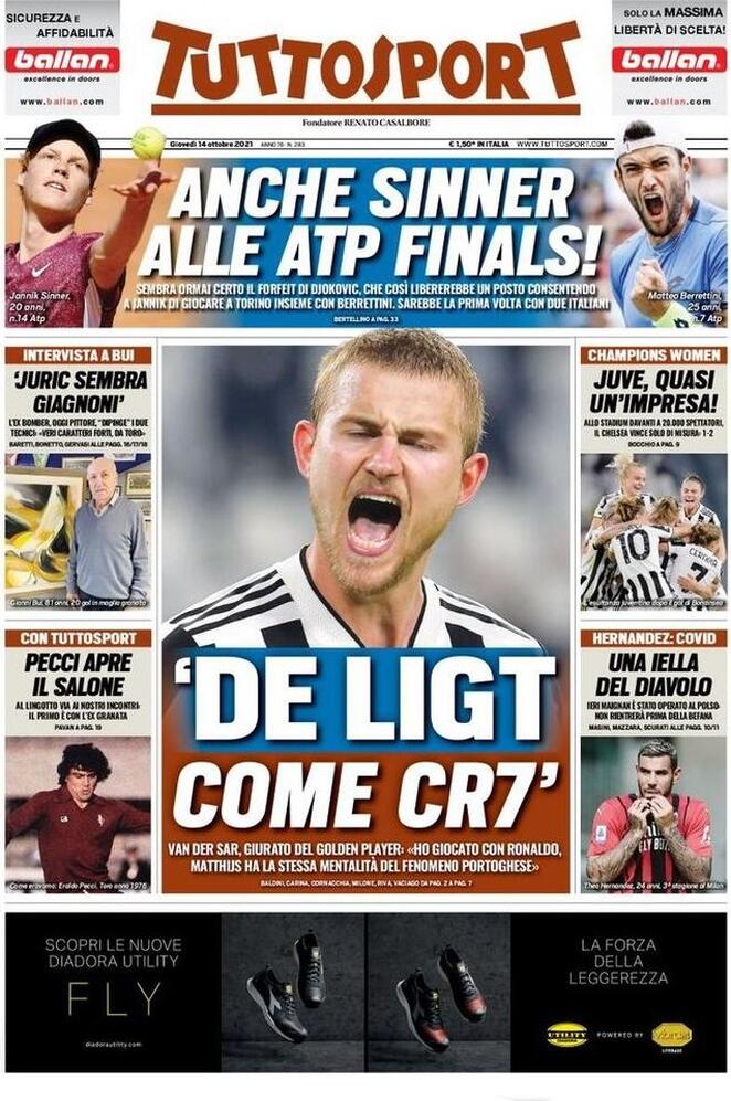 TuttoSport, la prima pagina di oggi 14 ottobre 2021