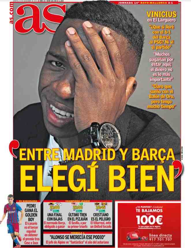 AS, prima pagina del 23 novembre 2021