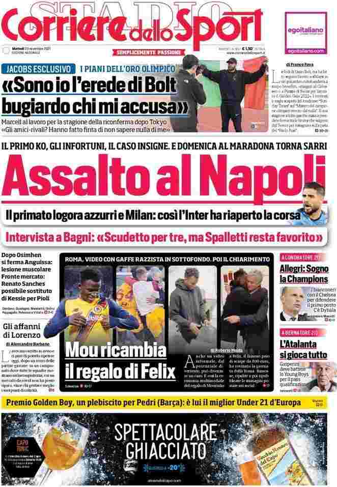 Corriere dello Sport, prima pagina del 23 novembre 2021