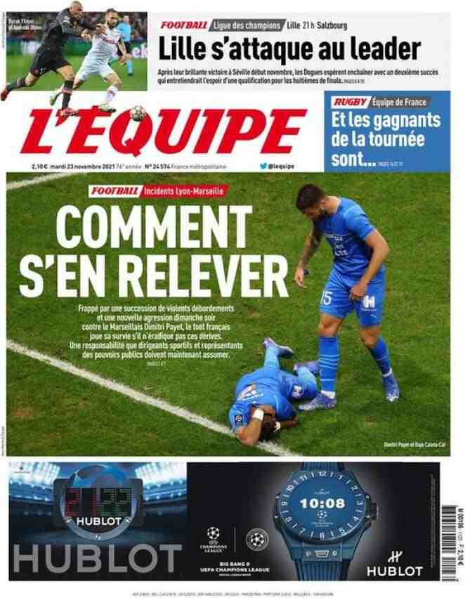 L'Equipe, prima pagina del 23 novembre 2021