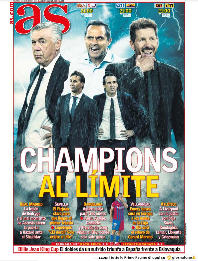 AS, la prima pagina di oggi 2 novembre 2021