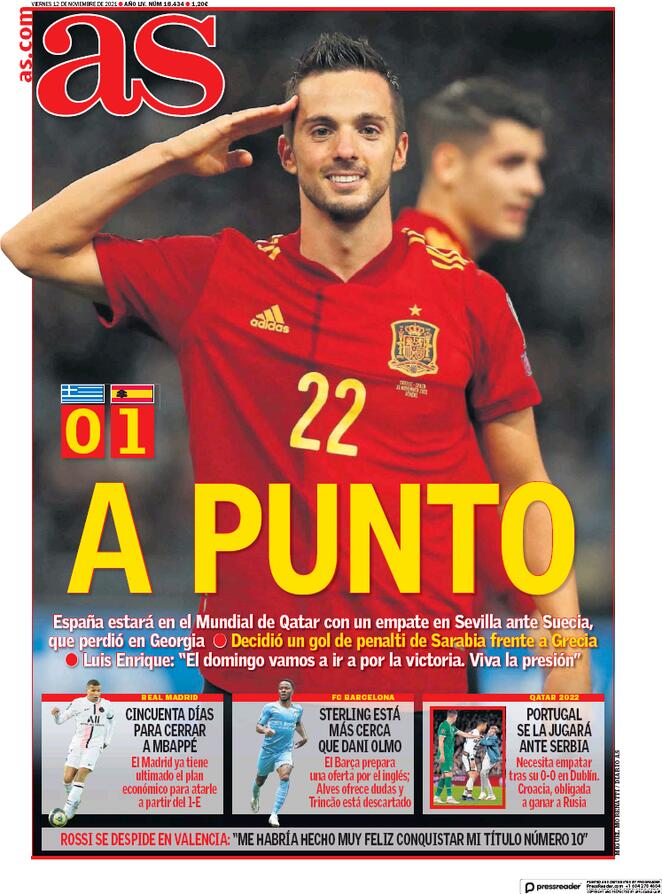 AS, prima pagina del 12 novembre 2021