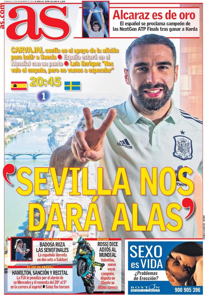 AS, prima pagina del 14 novembre 2021