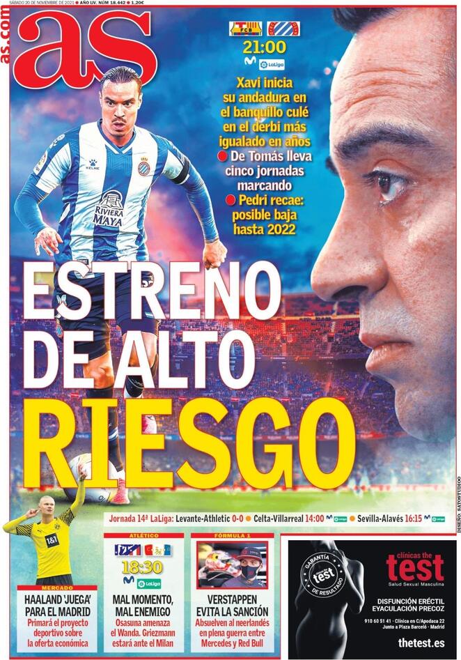 AS, la prima pagina di oggi 20 novembre 2021