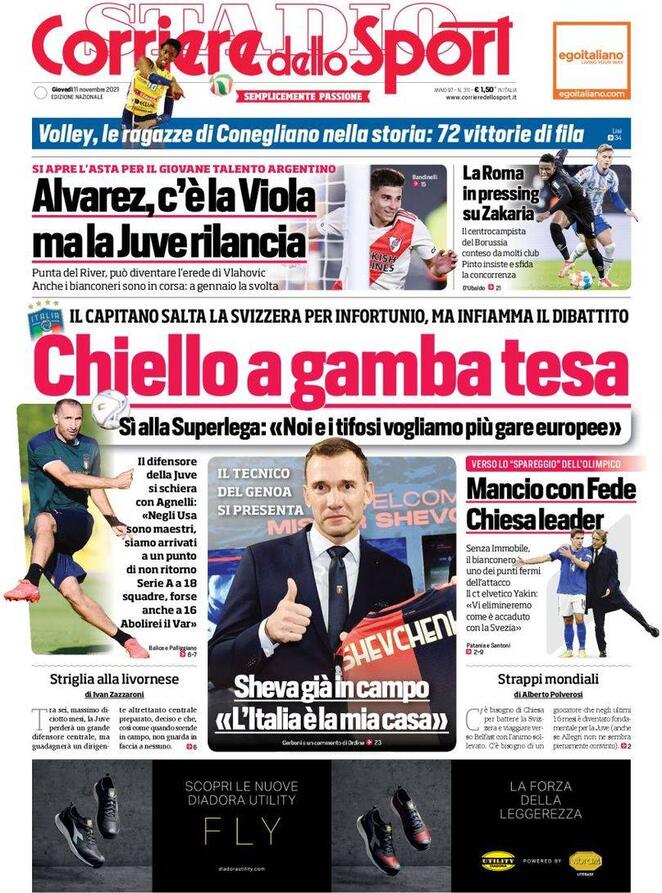 Corriere dello Sport, la prima pagina del 11 novembre 2021