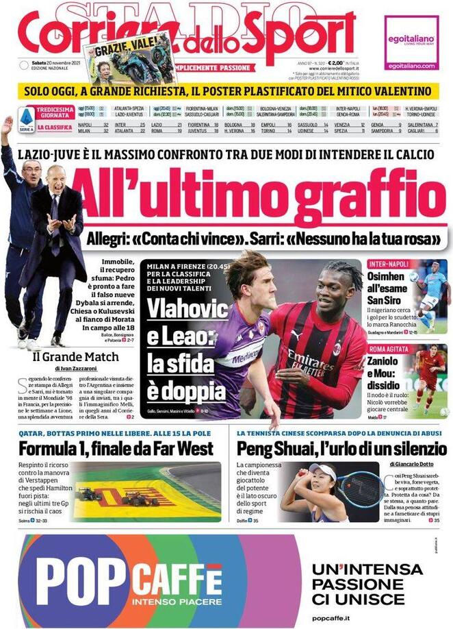 Corriere dello Sport, la prima pagina di oggi 20 novembre