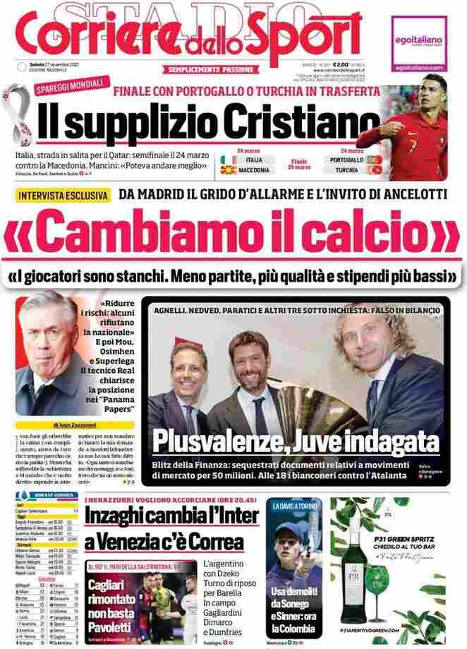 Corriere dello Sport, la prima pagina di oggi 27 novembre