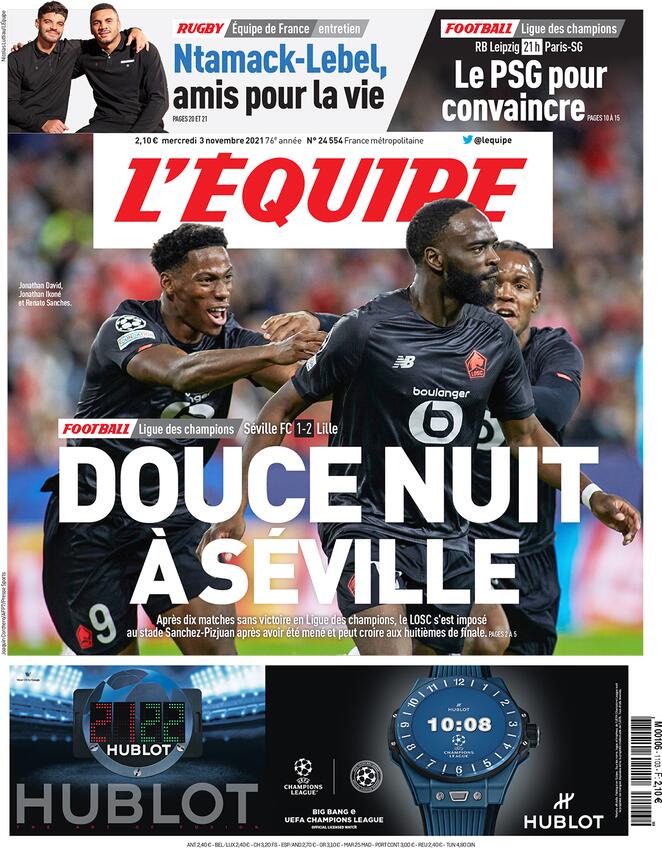 L'Equipe, prima pagina del 3 novembre 2021