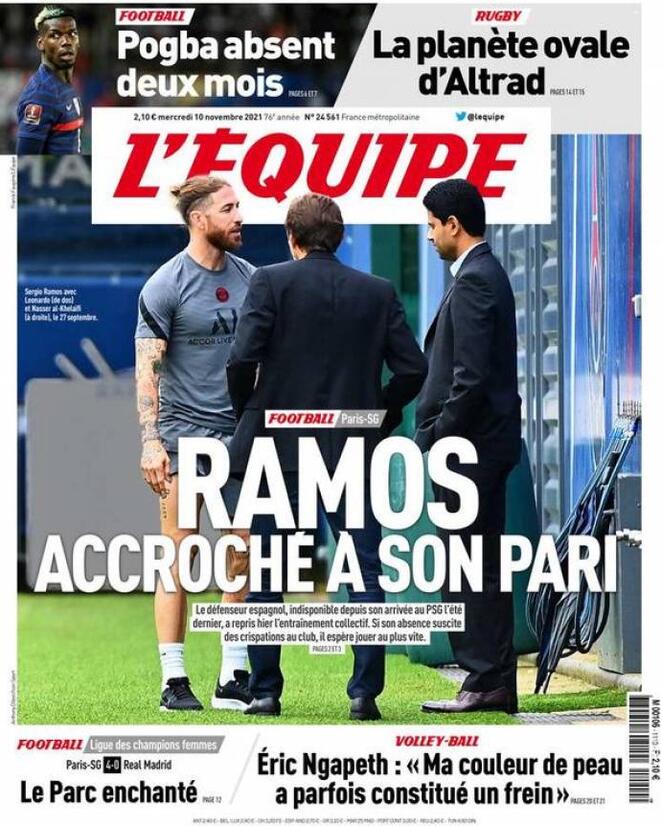 L'Equipe, la prima pagina di oggi 10 novembre 2021