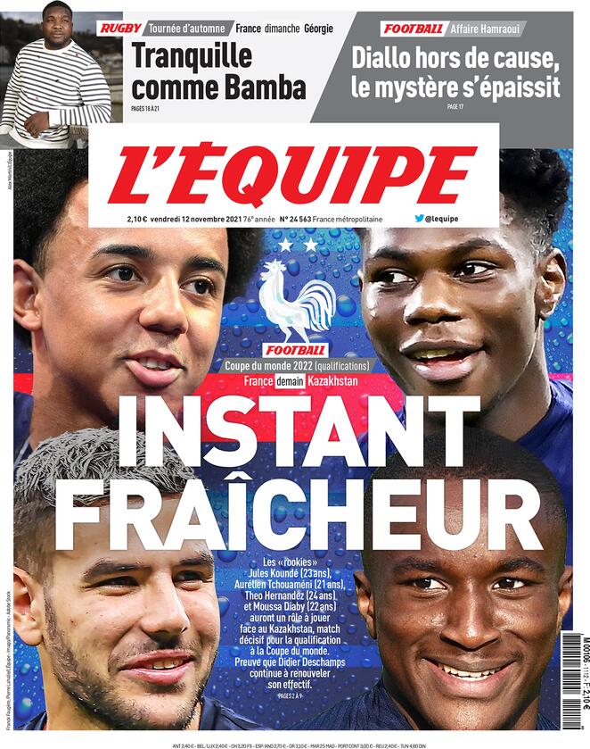 L'Equipe, prima pagina del 12 novembre 2021