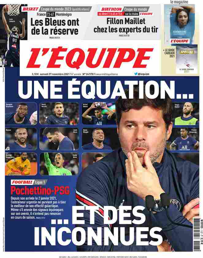 L'Equipe, la prima pagina di oggi 27 novembre 2021
