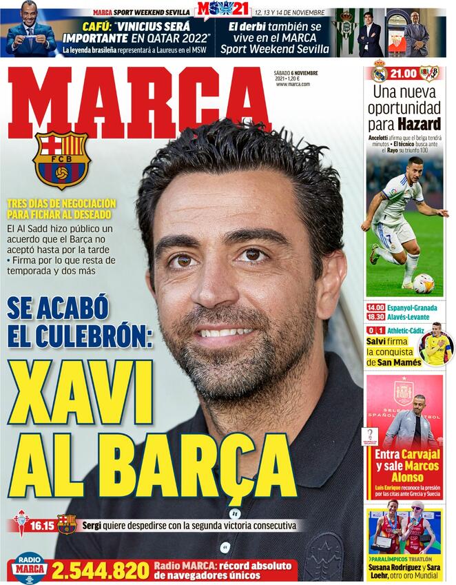 Marca, la prima pagina di oggi 6 novembre 2021