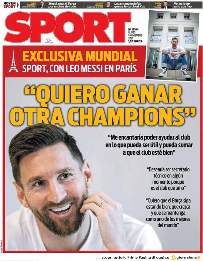 Sport, prima pagina 1 novembre 2021