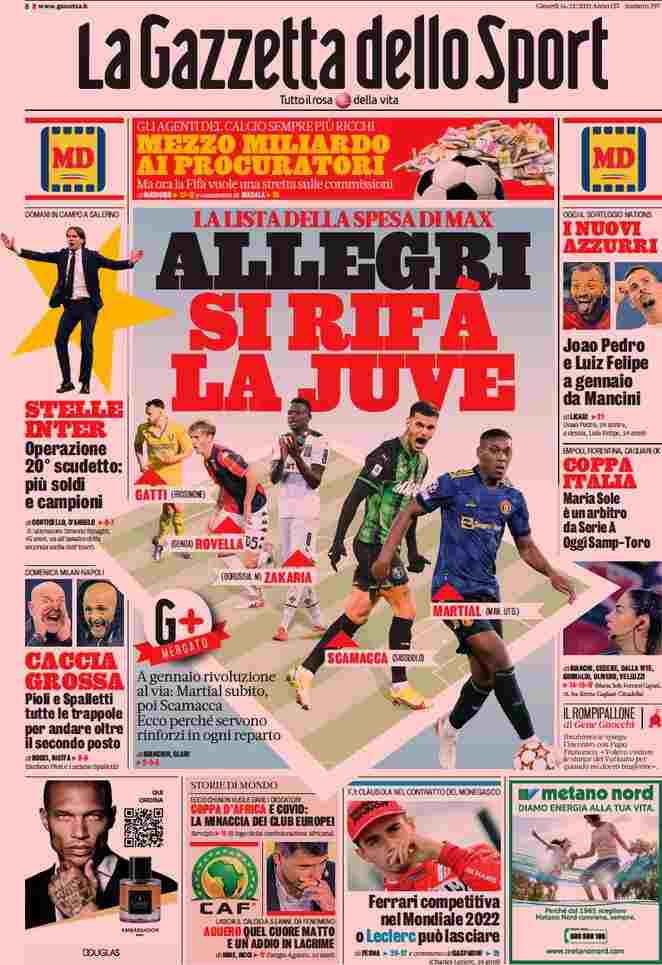 La Gazzetta dello Sport, prima pagina del 16 dicembre 2021