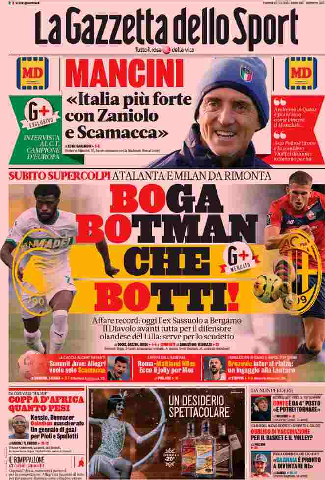 La Gazzetta dello Sport, prima pagina del 27 dicembre 2021