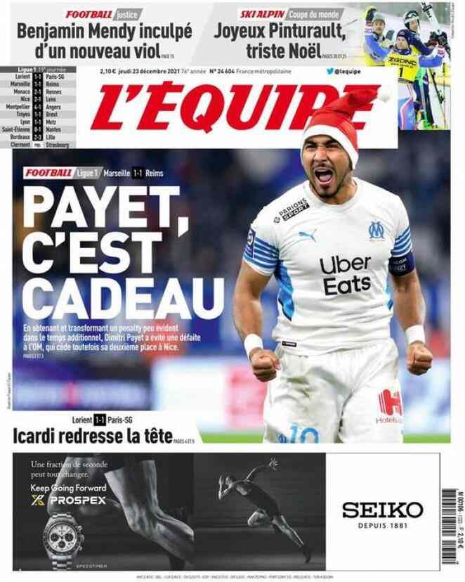 L'Equipe, prima pagina del 23 dicembre 2021
