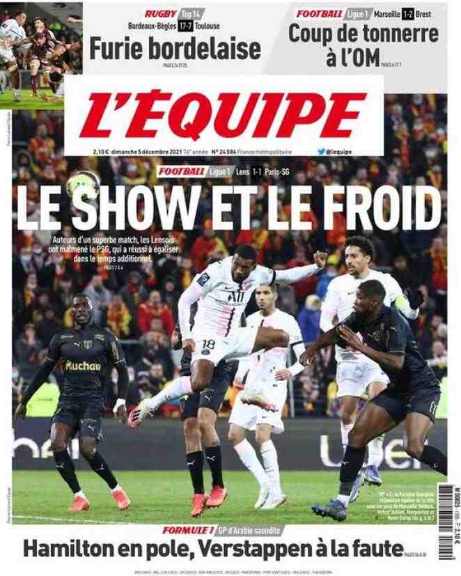 L'Equipe, prima pagina del 5 dicembre 2021