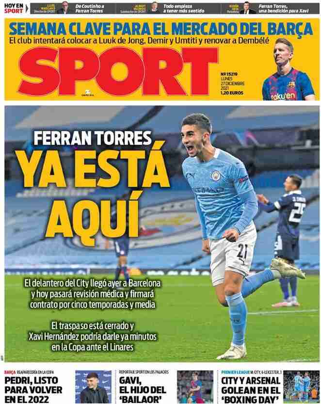 Sport, prima pagina del 27 dicembre 2021